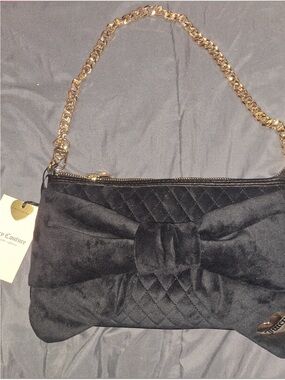 Juicy Couture Black Quilted Bow Shoulder Bag with Gold Chain